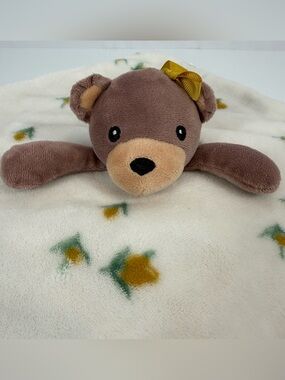 Lila & Jack Teddy Bear Baby White Security Blanket Gold Yellow Flowers w/ Bow